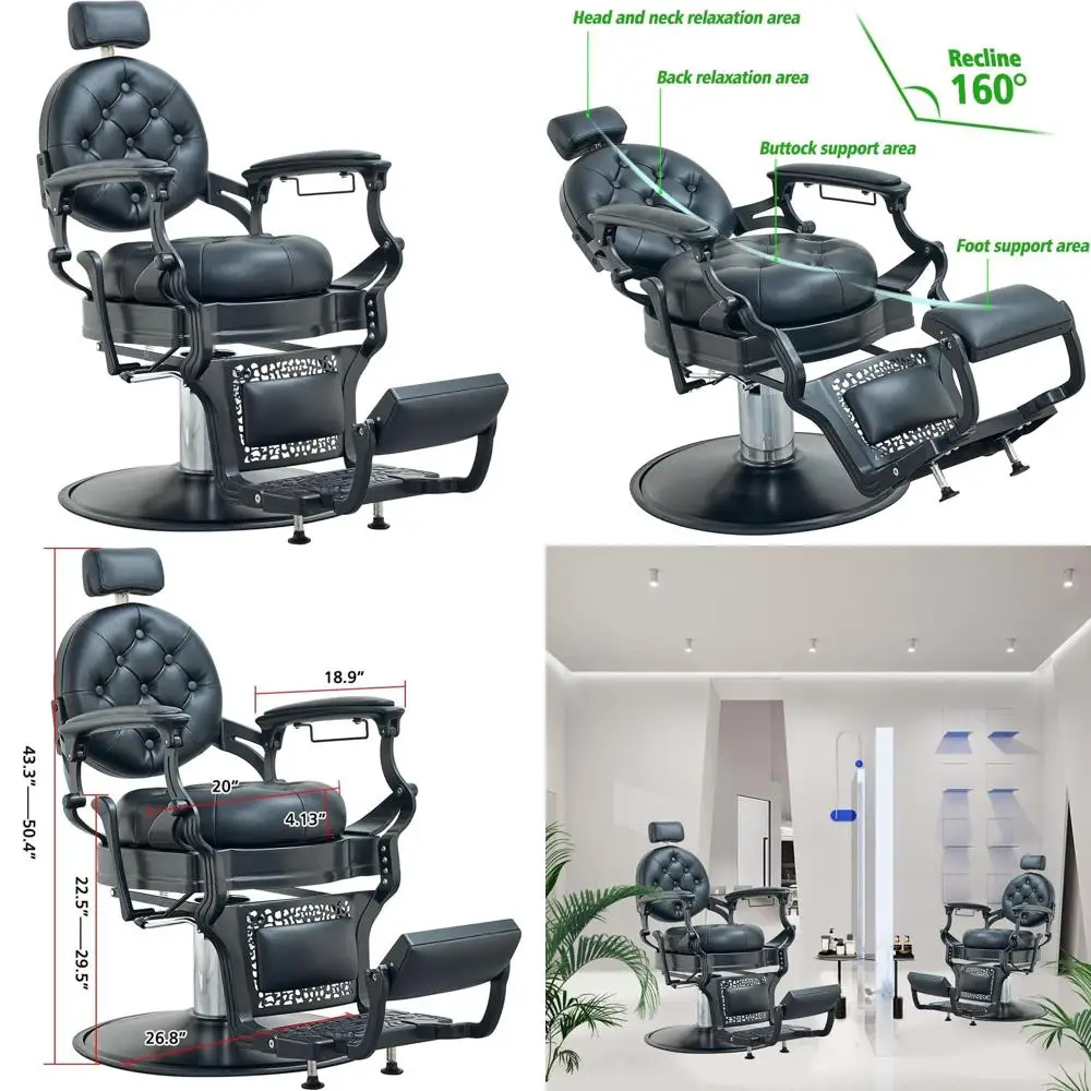 

Винтажное кресло для парикмахеров, тату-мастеров и салонов красоты, выдерживающее нагрузку до 317 кг (черное)