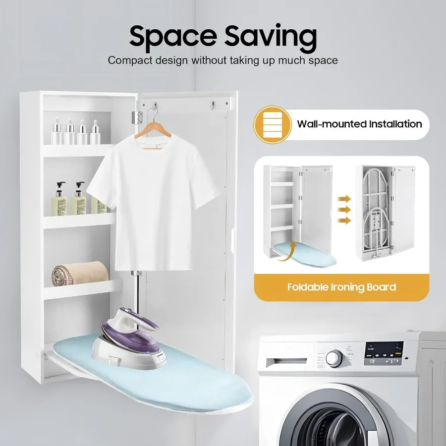 Wall Mounted Ironing Board Cabinet with Builtin 180 Swivel Foldable Design for Efficient Clothes Ironing and Storage Includes M