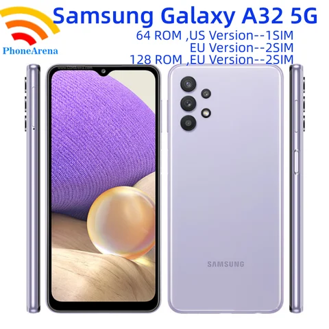 Original Samsung Galaxy A32 5G A326U1 1SIM A326B/DS 2Sim 6.5" LCD 64GB 128GB ROM Snapdragon Octa Core NFC Unlocked Mobile Phone