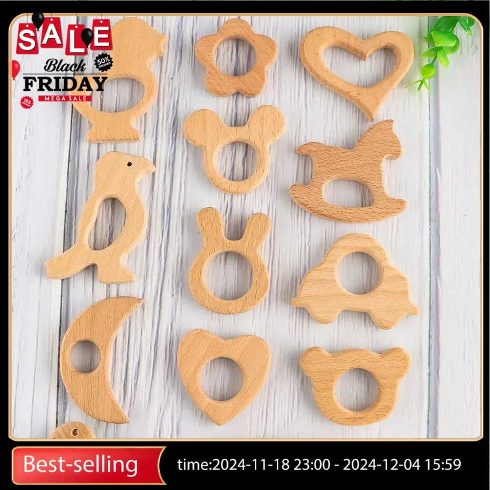 Kovict 1/5Pcs Natural Beech Wooden Cartoon DIY Pacifier Chain Wooden Product For Jewelry Making Wooden Crafts Accessories