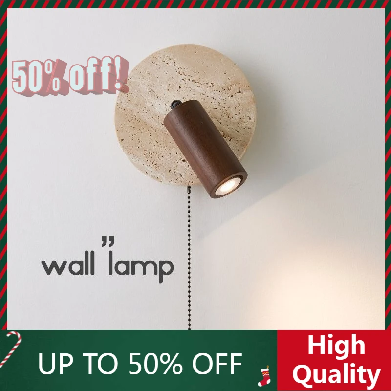 2026 Rotate Yellow Travertine Wood LED Wall Lamp Sconce Pull Chain Aisle BedroomNordic Modern 2 Lighting Bathroom Mirror Light