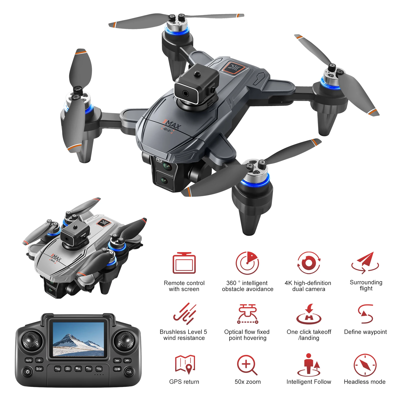 

K812 MAX Drone 4K ESC Profession HD Damera RC Dron GPS 5G Wifi FPV Quadcopter Foldable Aerial Photography UAV Remote Control Toy