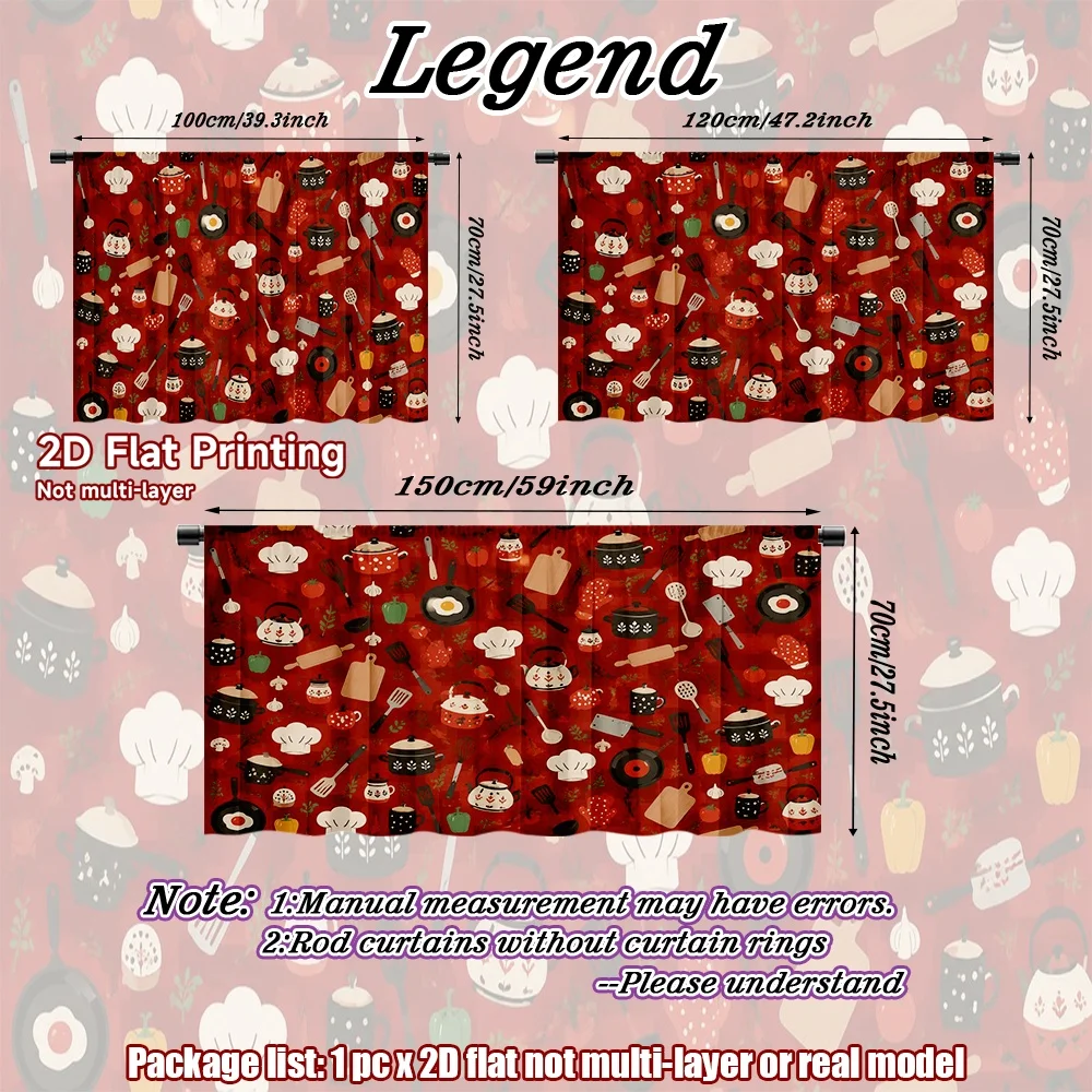 2D flat 1pc Bohemian style short curtains Kitchen Utensils and Ingredients Digital printing European Style, Kitchen Curtains,