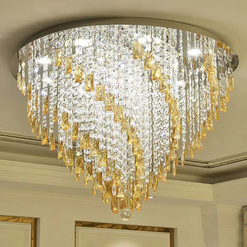 Living Room Decor Ceiling Chandeliers Round Chrome LED Light Fixtures Crystal Ceiling Lamp Bedroom Dining Modern Indoor Lighting