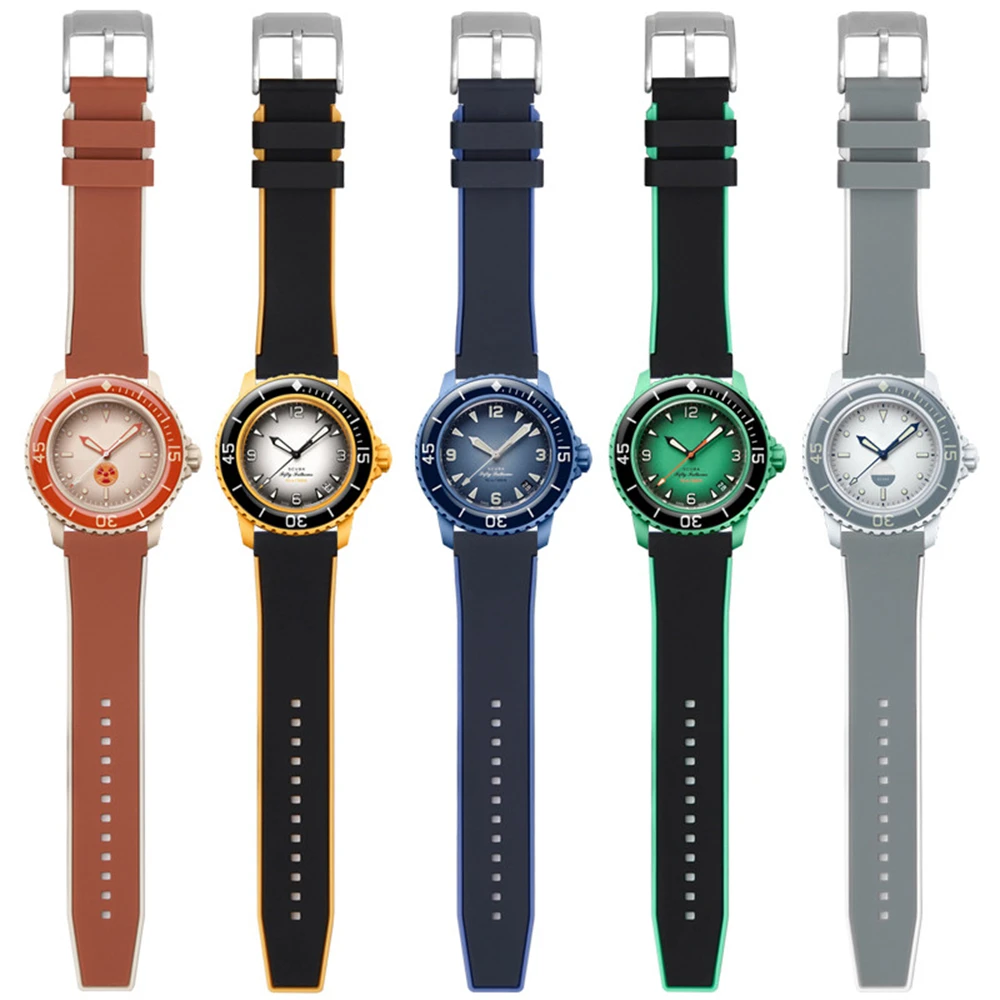 Correa de bloqueo de color de 22mm adecuada para Baobo Swatch, cadena de reloj de liberación rápida de silicona de doble color del Océano Sur