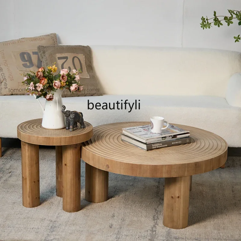 

Solid wood carved small coffee table, living room sofa, bedside bed and bed side table, retro log wind low table B3