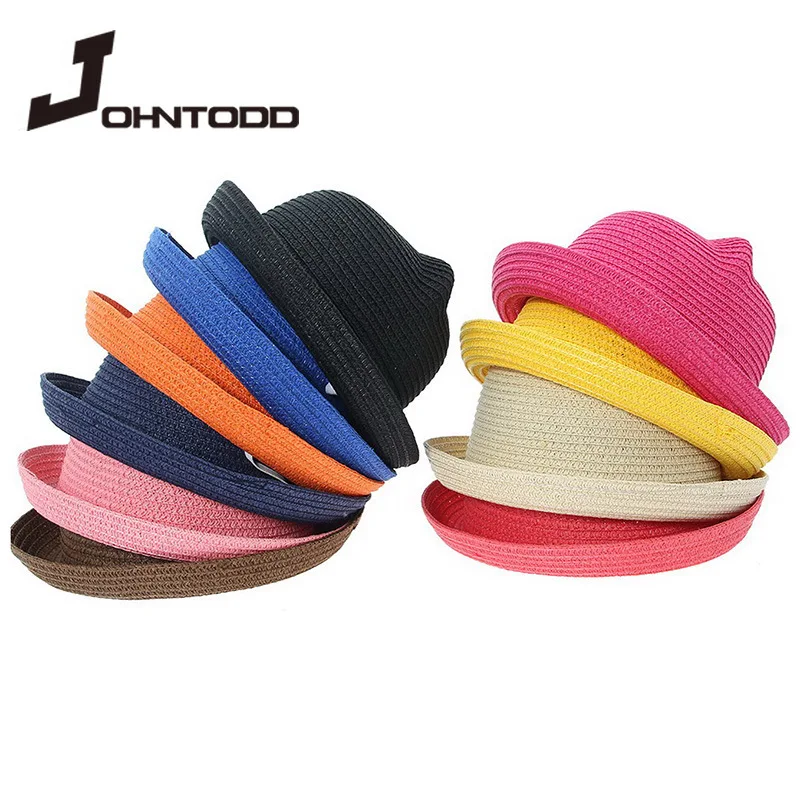 New cute children's sun hat spring and summer boys and girls baby baby straw hat summer hat Panama shade ear beach hat Casquette