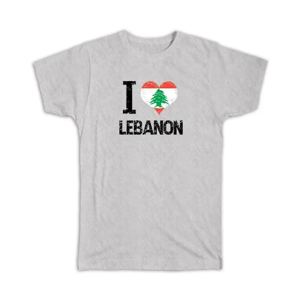 Gift T-Shirt : I Love Lebanon Heart Flag Country Crest Lebanese Expat