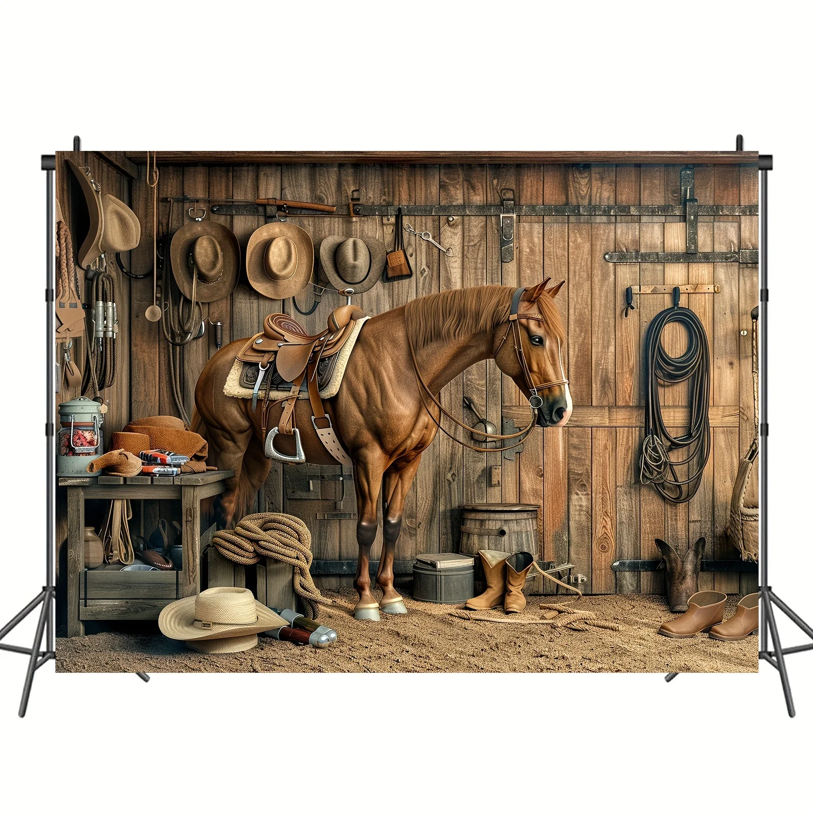 Western Cowboy Background Polyester Banner Party - Rural Barn Photography Background and Universal Holiday Design