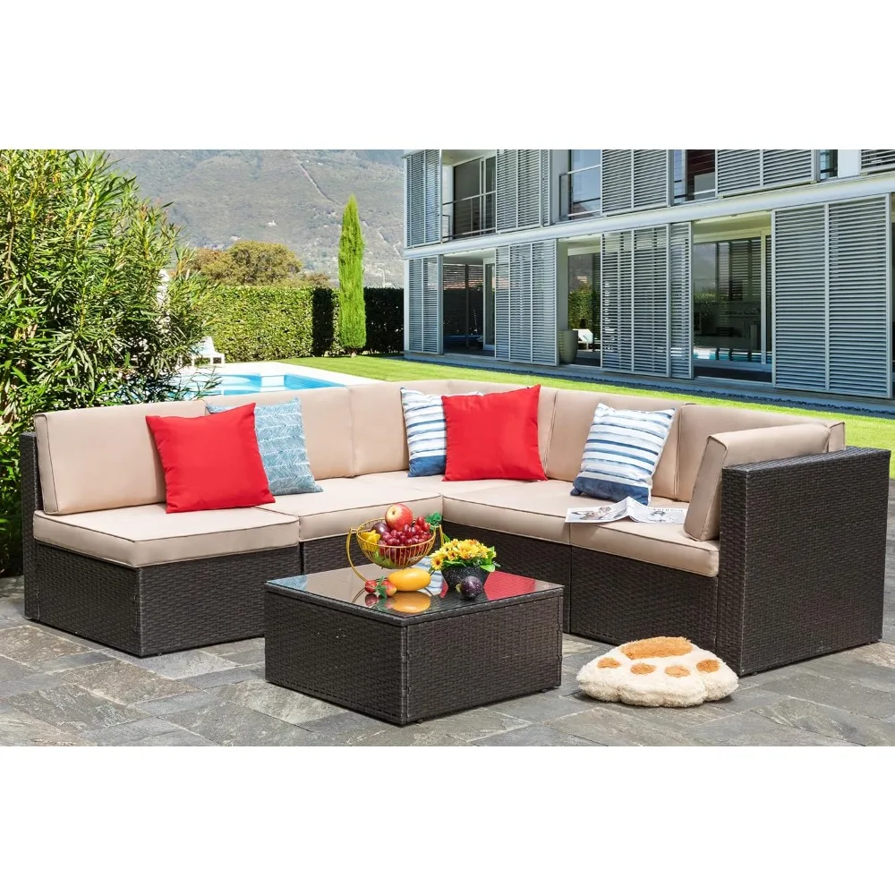 Patio Furniture Set, Small Outdoor Sectional Sofa Couch, All Weather PE Wicker L-Shaped Corner Patio Sofa Garden Backyard