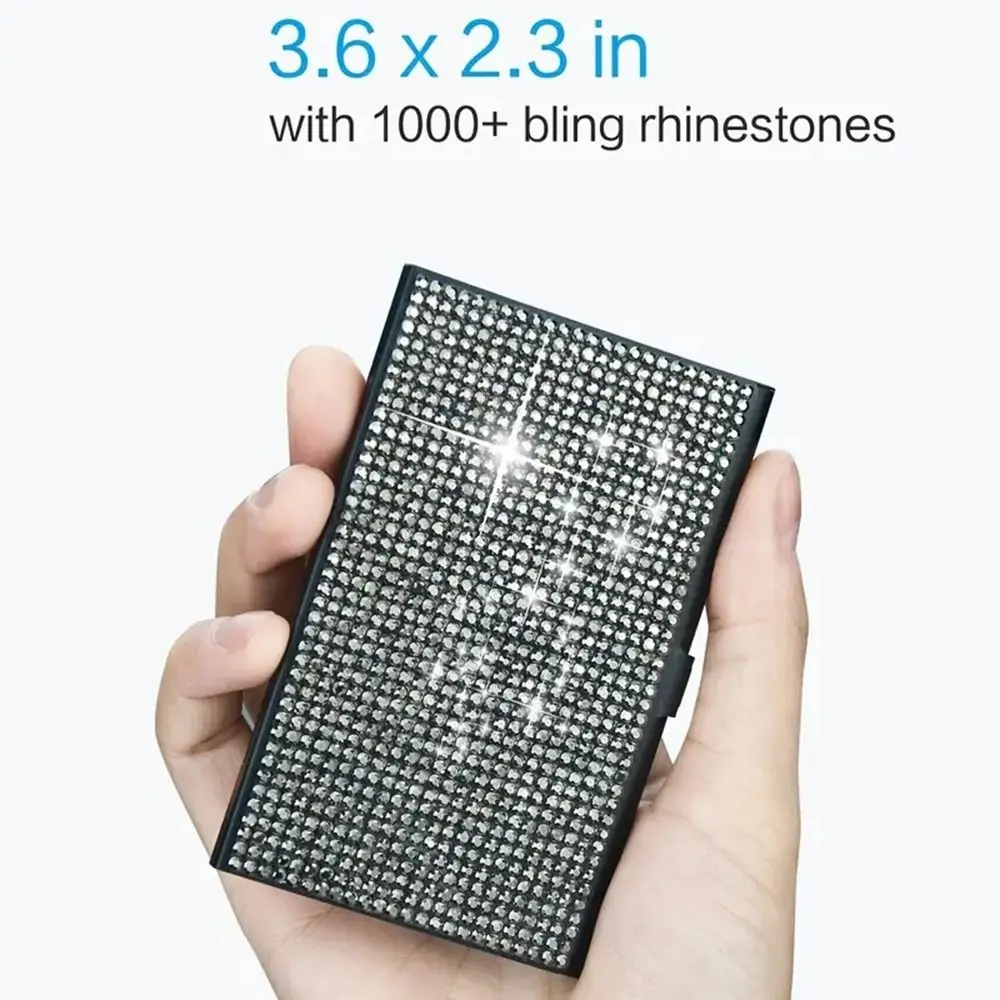 Aluminum Alloy Diamond Metal Business Card Case 10-20 Sheets Capacity Small Rhinestone Business Card Box Snap