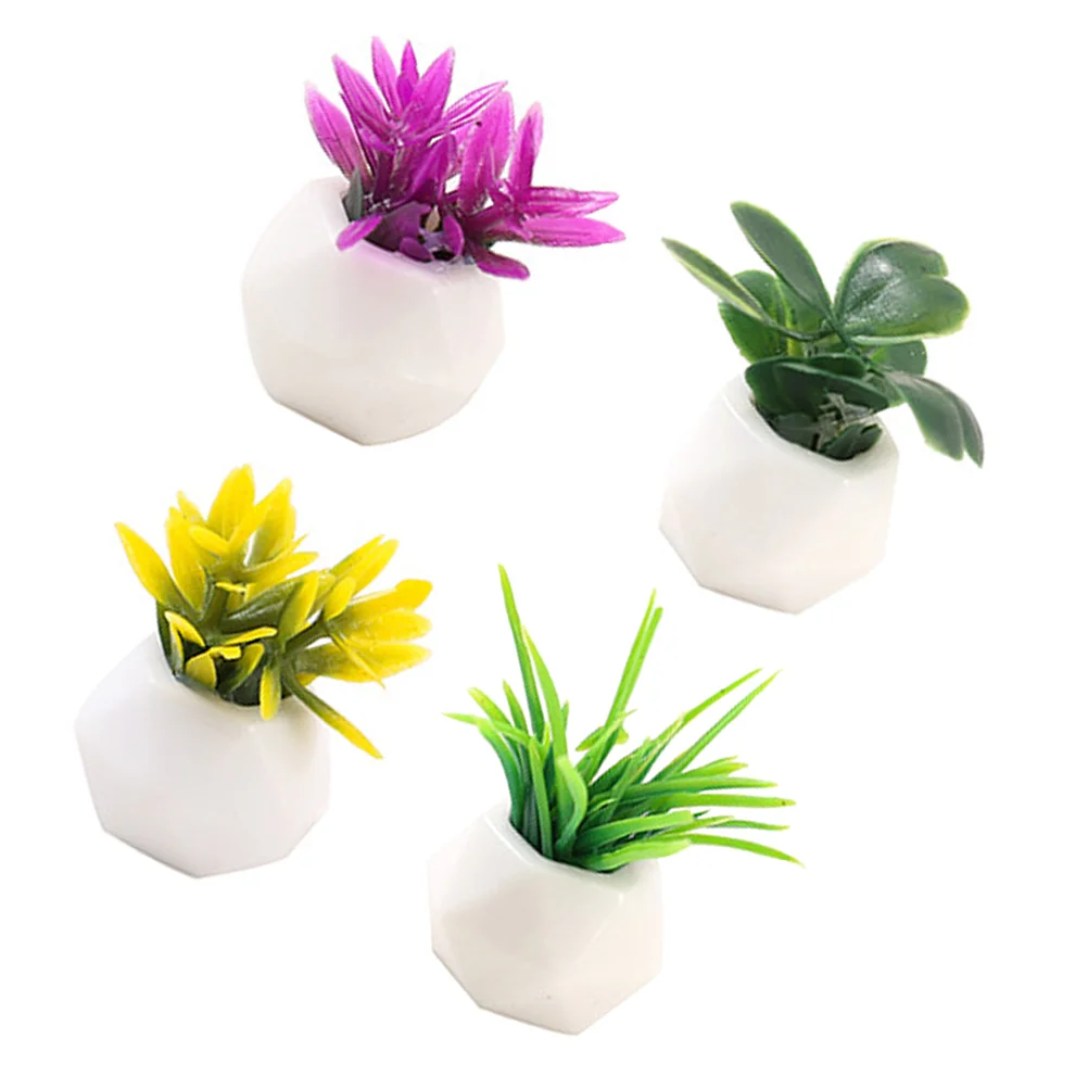 

4 Pcs Artificial Flower Pot Toy House Bonsai Plants Mini Garden Decor Succulent