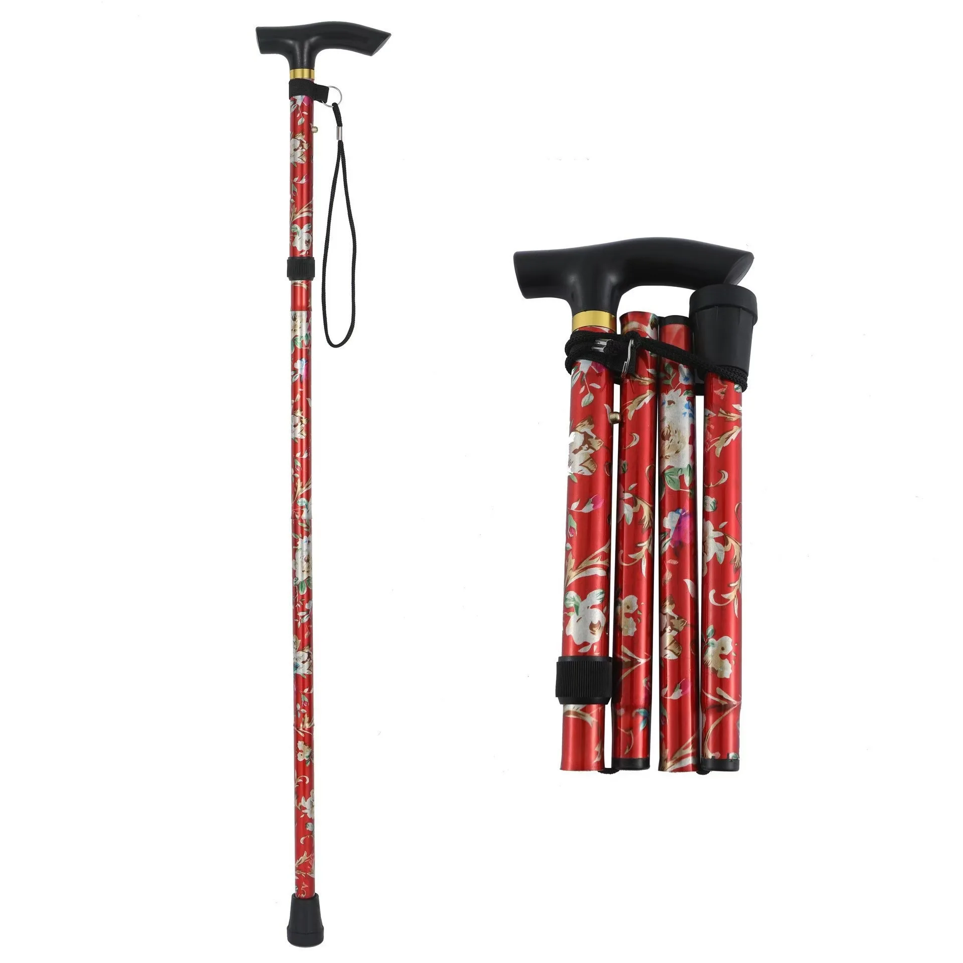 

5Level Adjustable Foldable Flower-shaped Aluminum Alloy Walking Stick Portable Elderly Walking Stick Suitable for Outdoor Hiking
