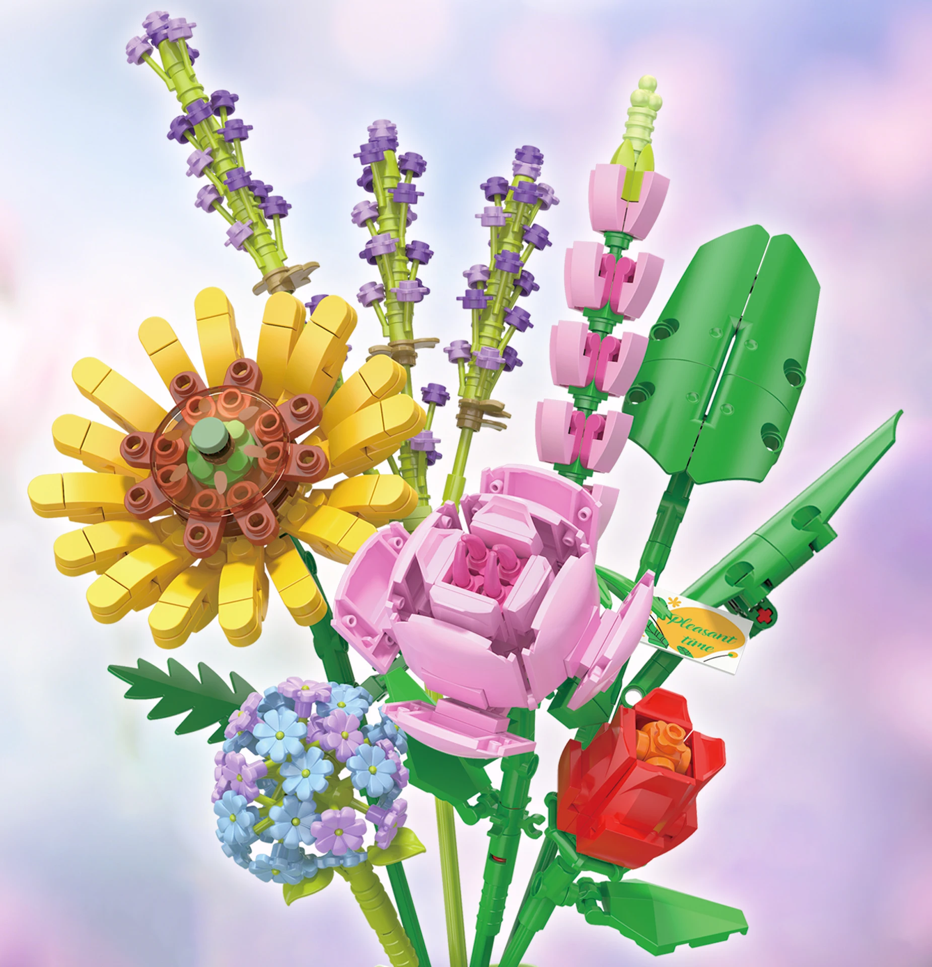 مكعبات بناء زهرة الورد ثلاثية الأبعاد نموذج باقة الطوب هدية ديكور المنزل لعبة عيد ميلاد الأطفال مع صندوق هدية عيد الأم