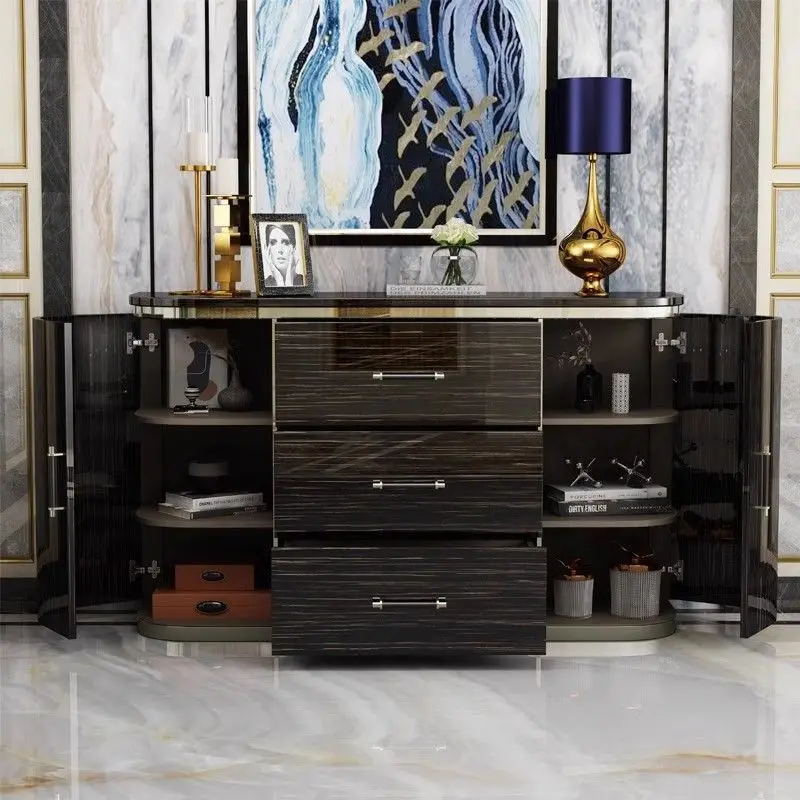 خزانة جانبية لتناول الطعام فاخرة وخفيفة وحديثة وخزانة شرفة دخول من الخشب الصلب وباب مزدوج للمشاهير على الإنترنت إيطالي متكامل