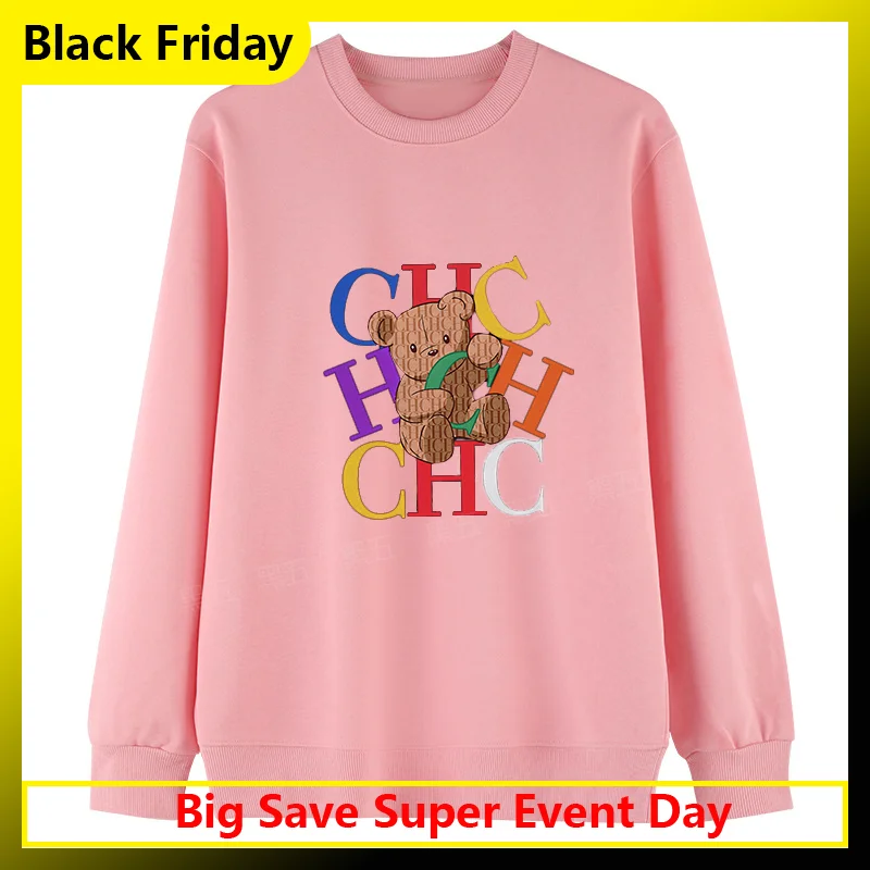 Ch urso impressão moletom de algodão letras coloridas oversized ajuste masculino feminino casual streetwear macio e confortável unisex roupas