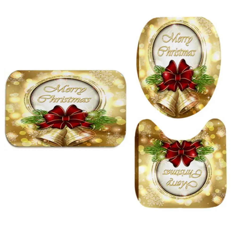 3 Piece Mat Set Christmas Bathroom Set Soft And Absorbent Water-Resistant Material Moisture Resistant Bathroom Decor