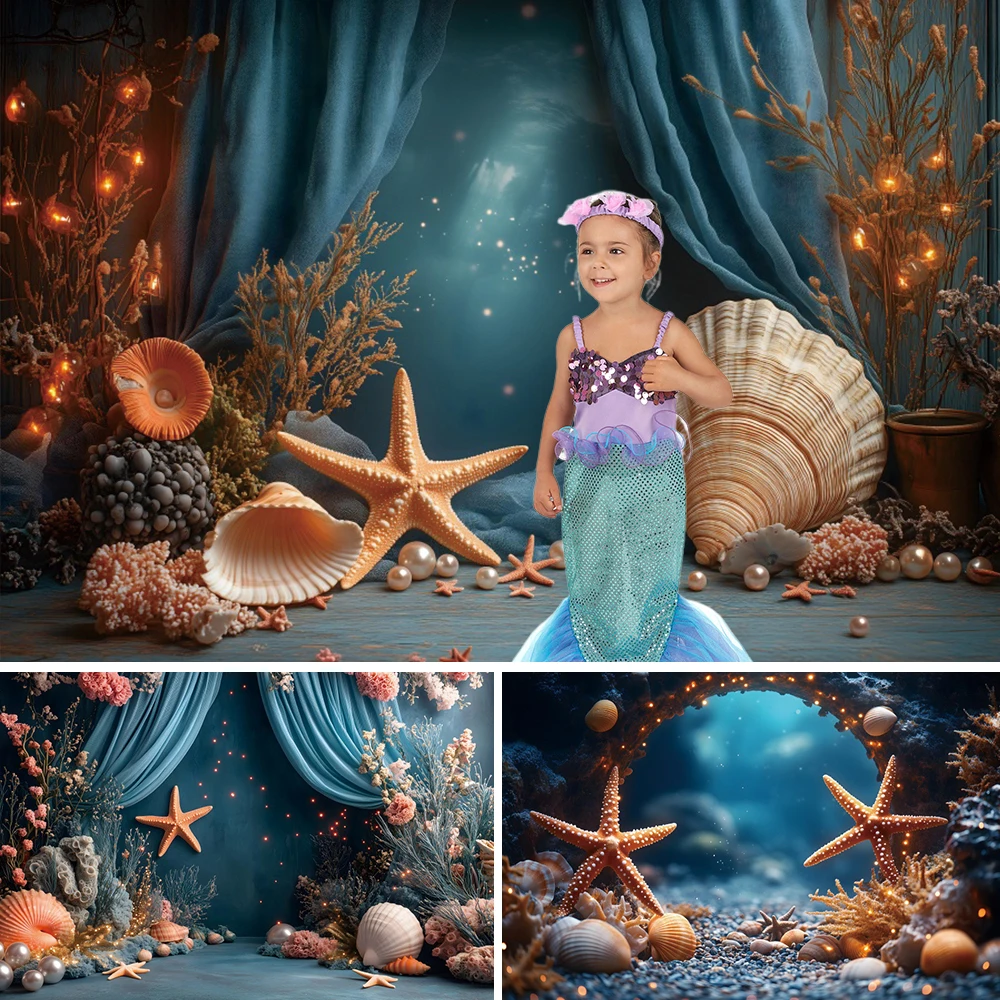 

Underwater World Starfish Baby Shower Backdrop Baby 1st Birthday Party Decor Portrait Photographic Background Studio Shoots Prop