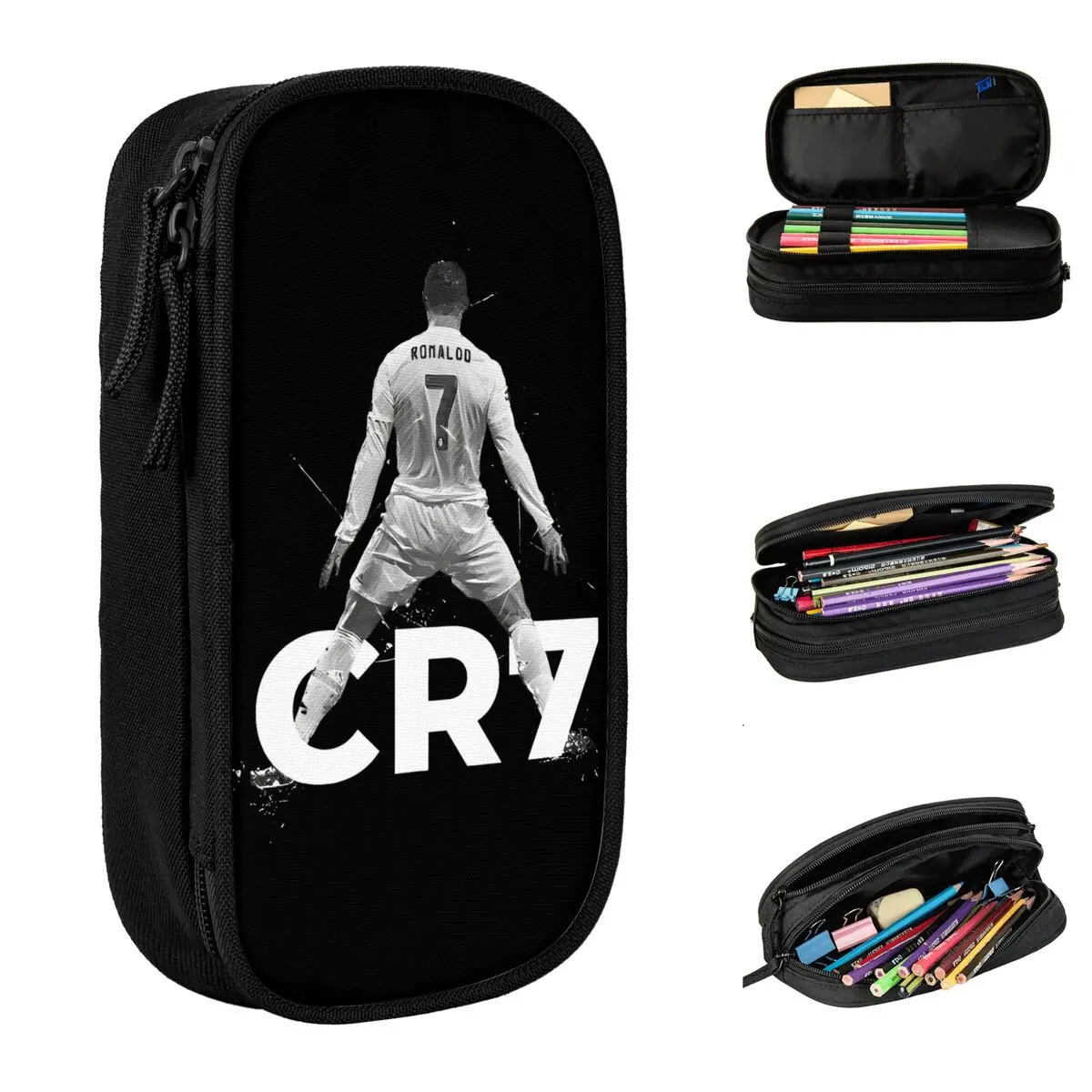 

Large Capacity Pencil Case CR7 Ronaldos Football Soccer Player Office Supplies Double Layer Pencil Bag Perfect Gifts