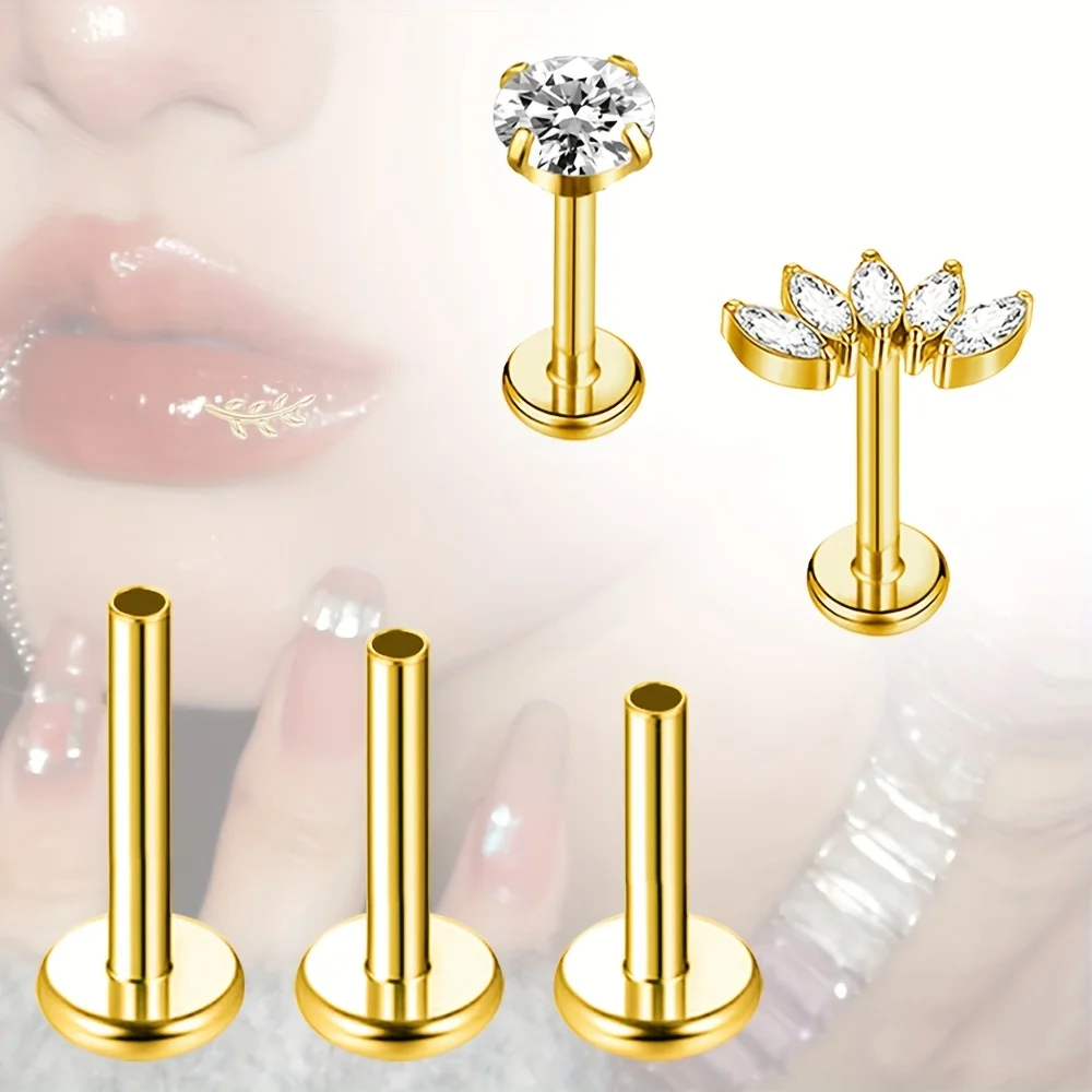 EVISPOL 5 Stück 18K vergoldete 316L Edelstahl-Nasenstecker für Frauen, hypoallergene flache Labret-Lippenringe – Detail 5