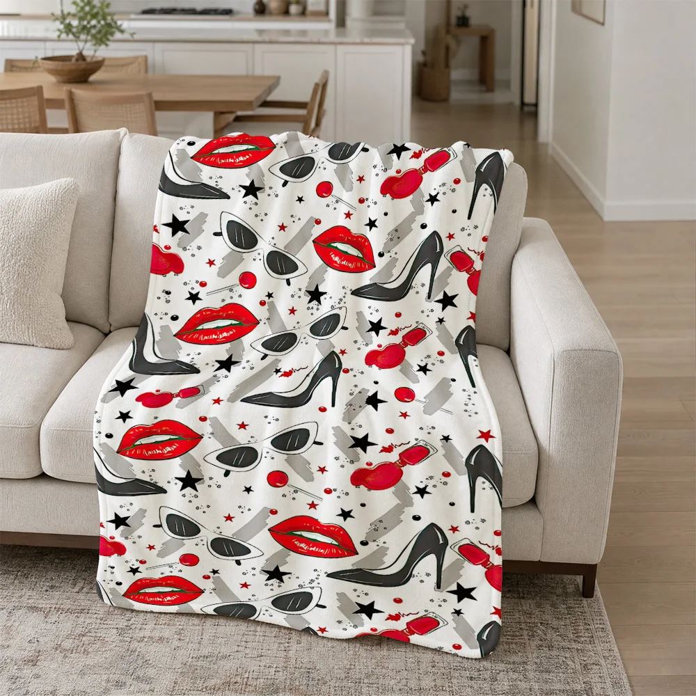 Glamour Lips and High Heels Throw Blanket for Couch Decor Chic Fashion Statement Cozy Gift