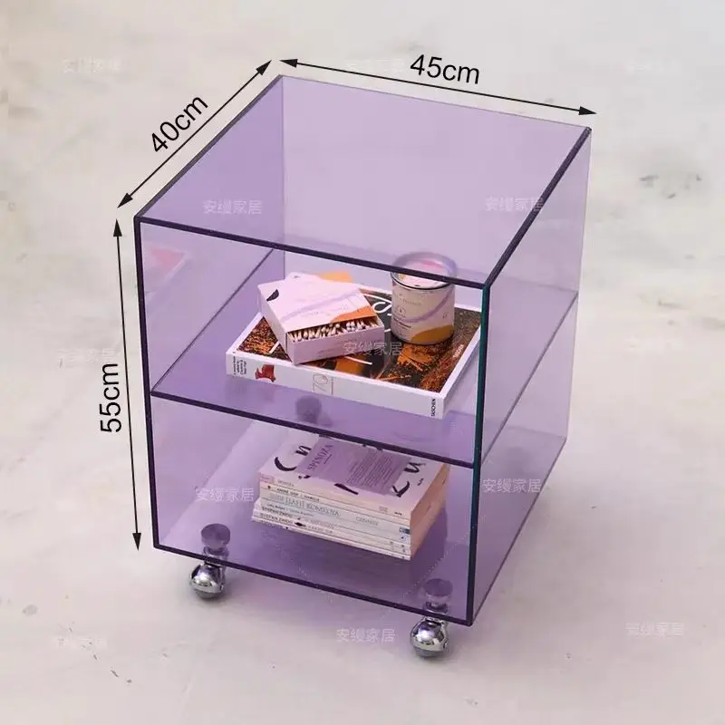 vw-Custom Modern Acrylic Folding Removable Side Table with Wheels for Apartment Hotel Living Room Bedroom Bedside Console Table~ view 4