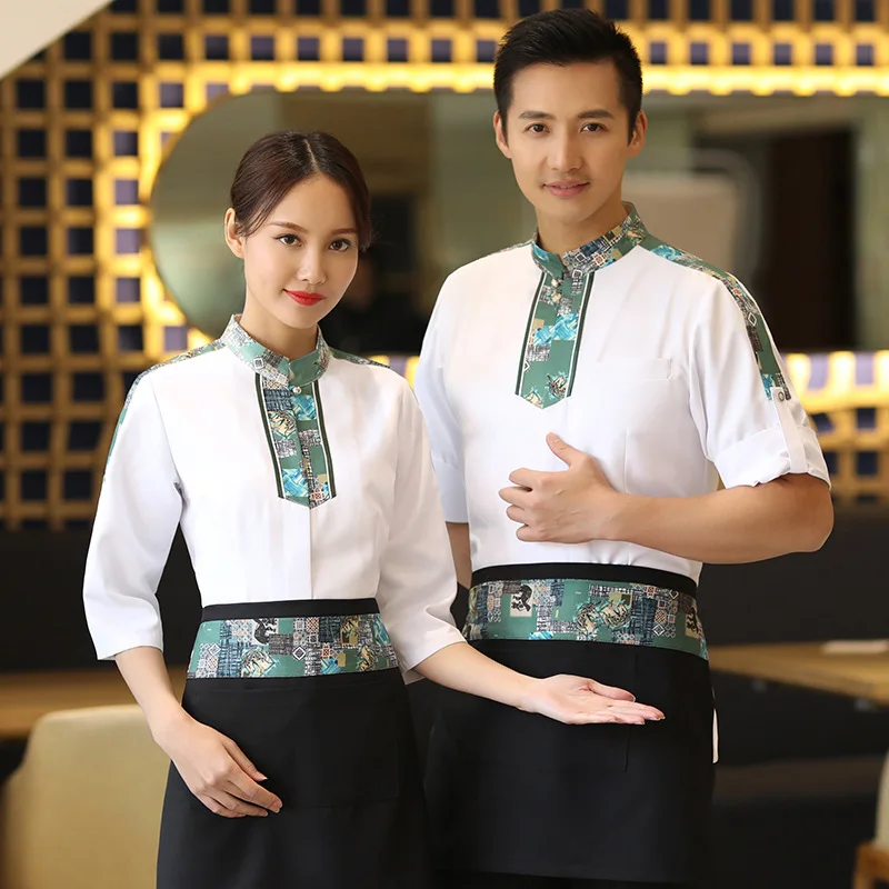 

Hotel Waiter Workwear Women's Three-Quarter Sleeve Summer Short Sleeve Restaurant Dining Teahouse Chinese Hot Pot Restaurant Clo