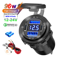 NEW 96W Dual PD Dual QC 3.0 USB Car Charger with Voltmeter Socket Power Outlet Adapter Waterproof for 12V/24V Car Boat Hot Sale