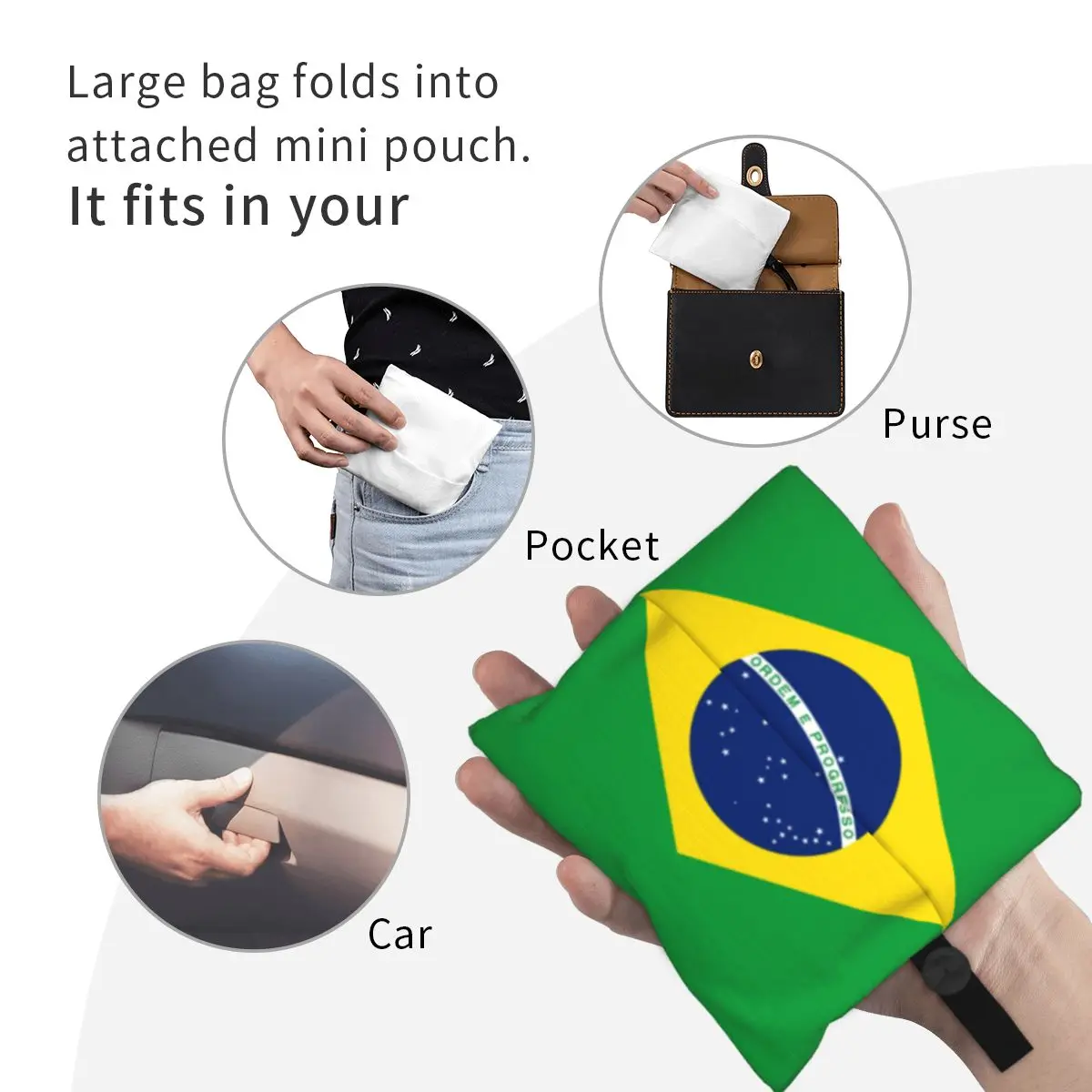 Brazil Flag Groceries Shopping Bag Cute Shopper Tote Shoulder Bag Big Capacity Portable Handbag