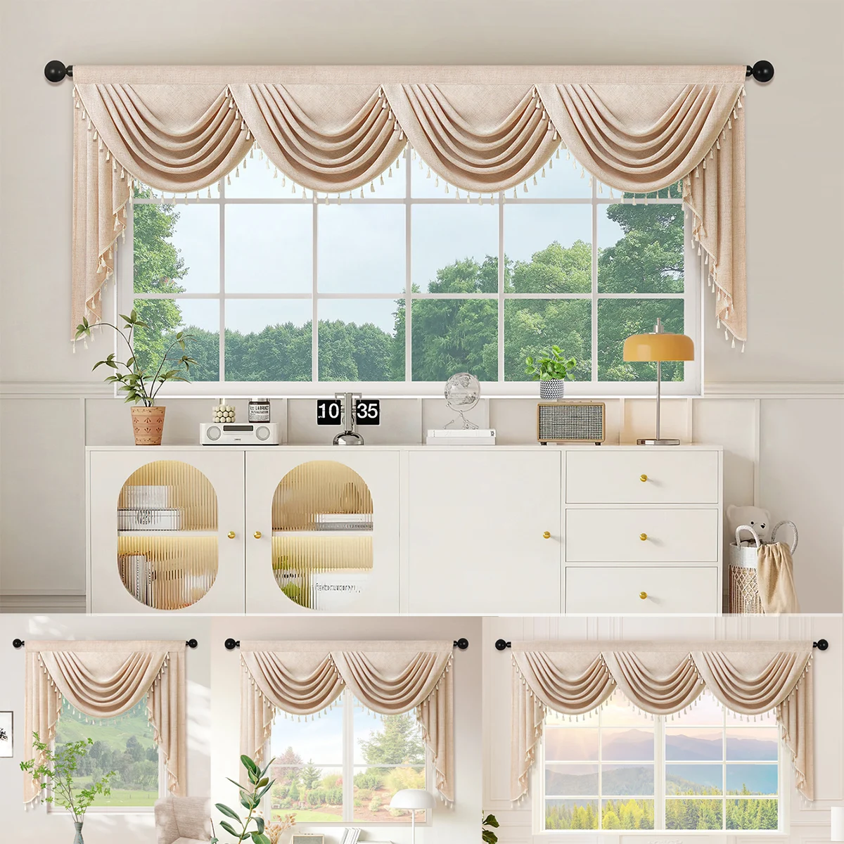 1pc Elegant European Luxury Design Valance Curtain，with Tassel Edge-Perfect for Kitchen Living Room，Rod Pocket，Room Decor