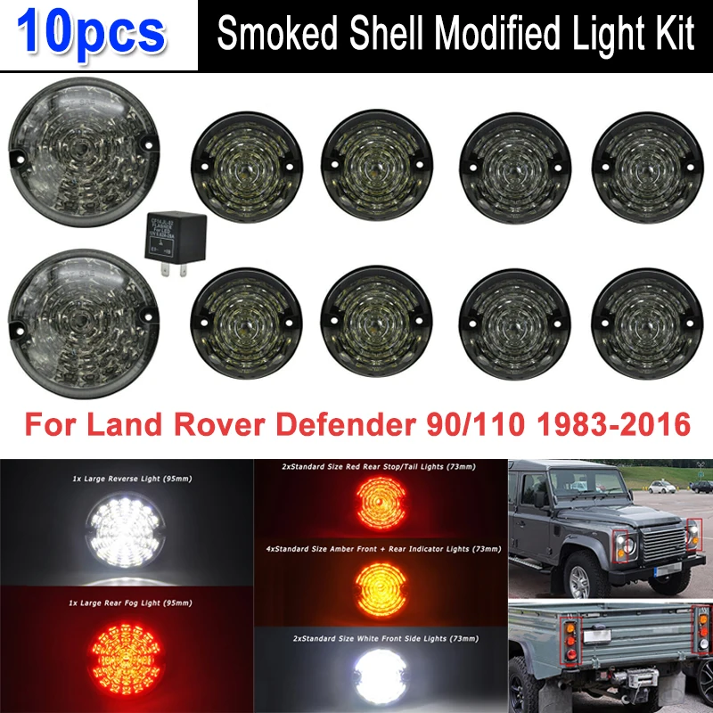 

10Pcs Front Indicator Lamps Rear Fog Lights Lens Complete Led Lamp Upgrade Kit For Land Rover Defender 1990-2016