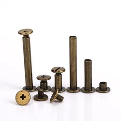 10pcs Metal Bronze Binding Chicago Screws Nails Long Studs Rivets Leather Craft Hardware Accessories Rod length 4~95mm