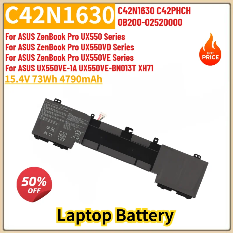 C42N1630 Laptop Battery 15.4V 4790mAh For Asus Zenbook Pro UX550VE-1A UX550VE-BN013T UX550 UX550VD UX550VE Replacement Battery