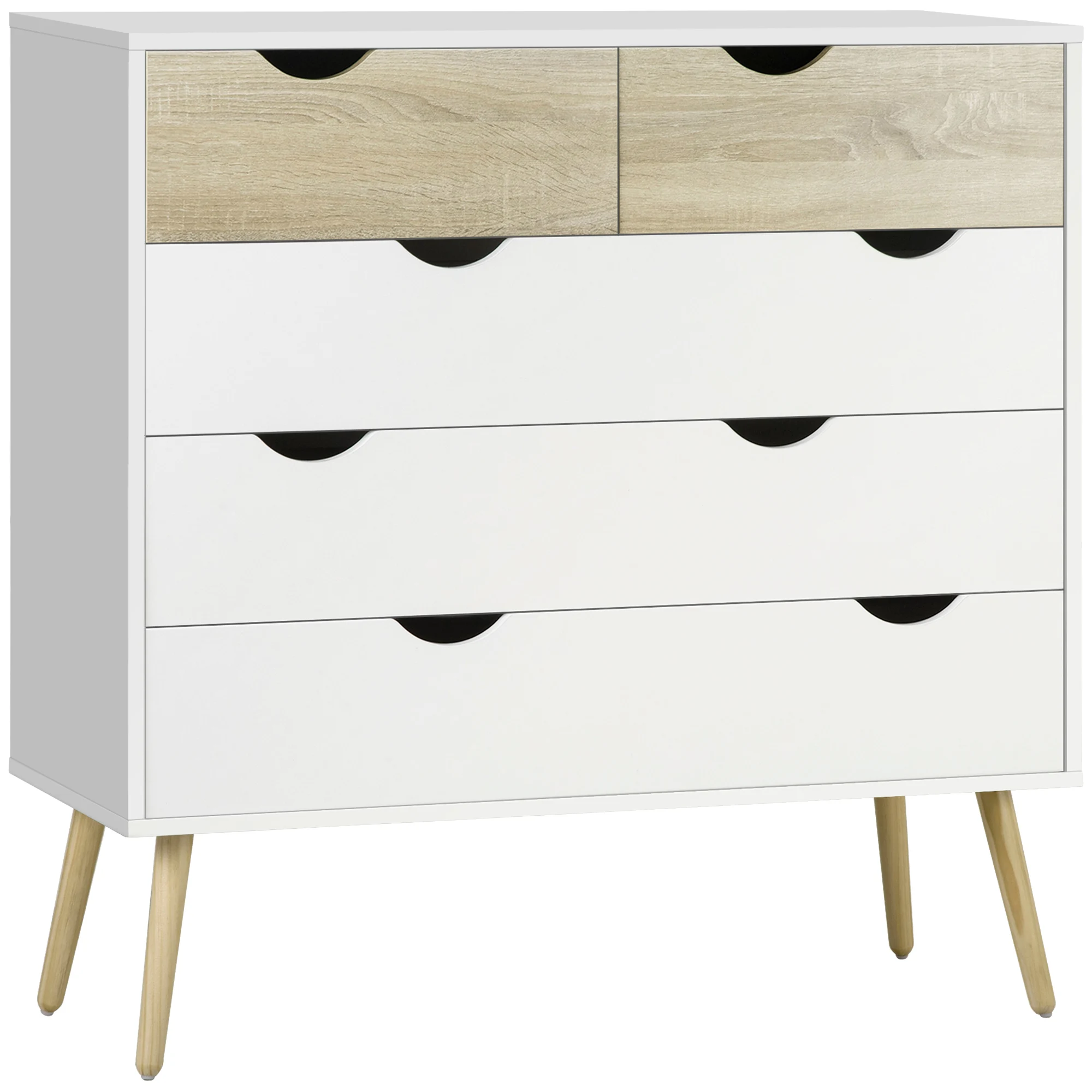 HOMCOM comoda cassettiera a 5 cassetti in stile scandinavo, mobile contenitore in truciolato 99x39x cm, aspetto bianco rovere