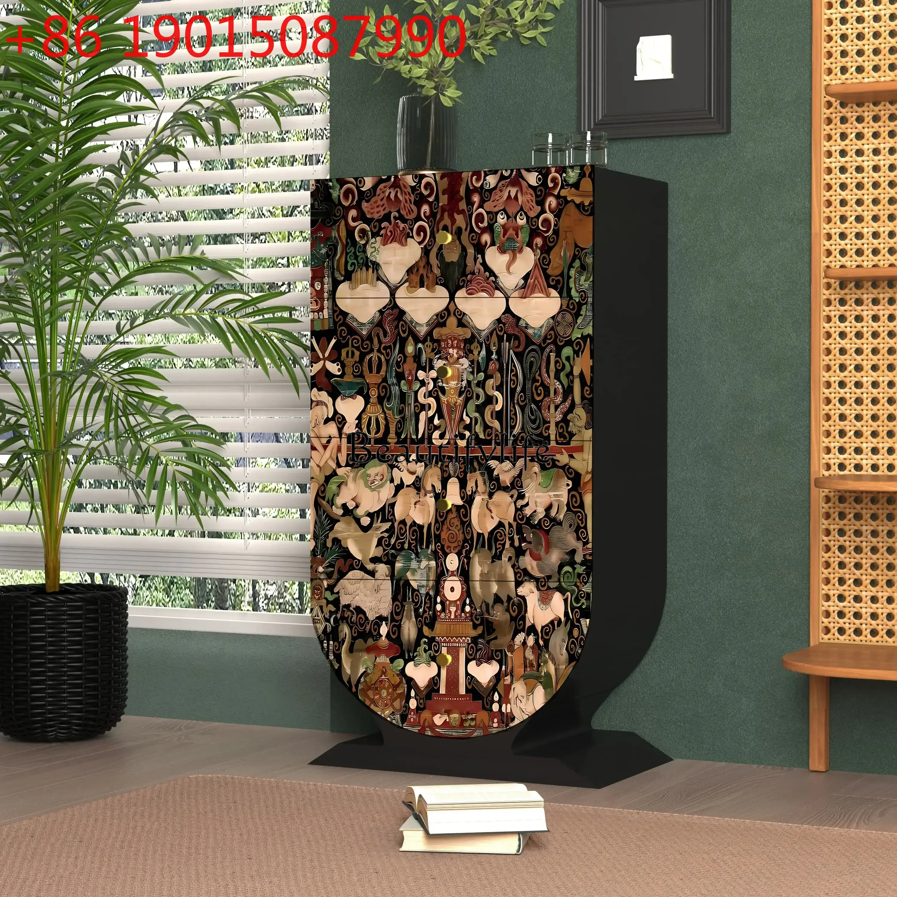 French painted solid wood four chest cabinet living room restaurant hotel bed and breakfast drawer storage cabinet