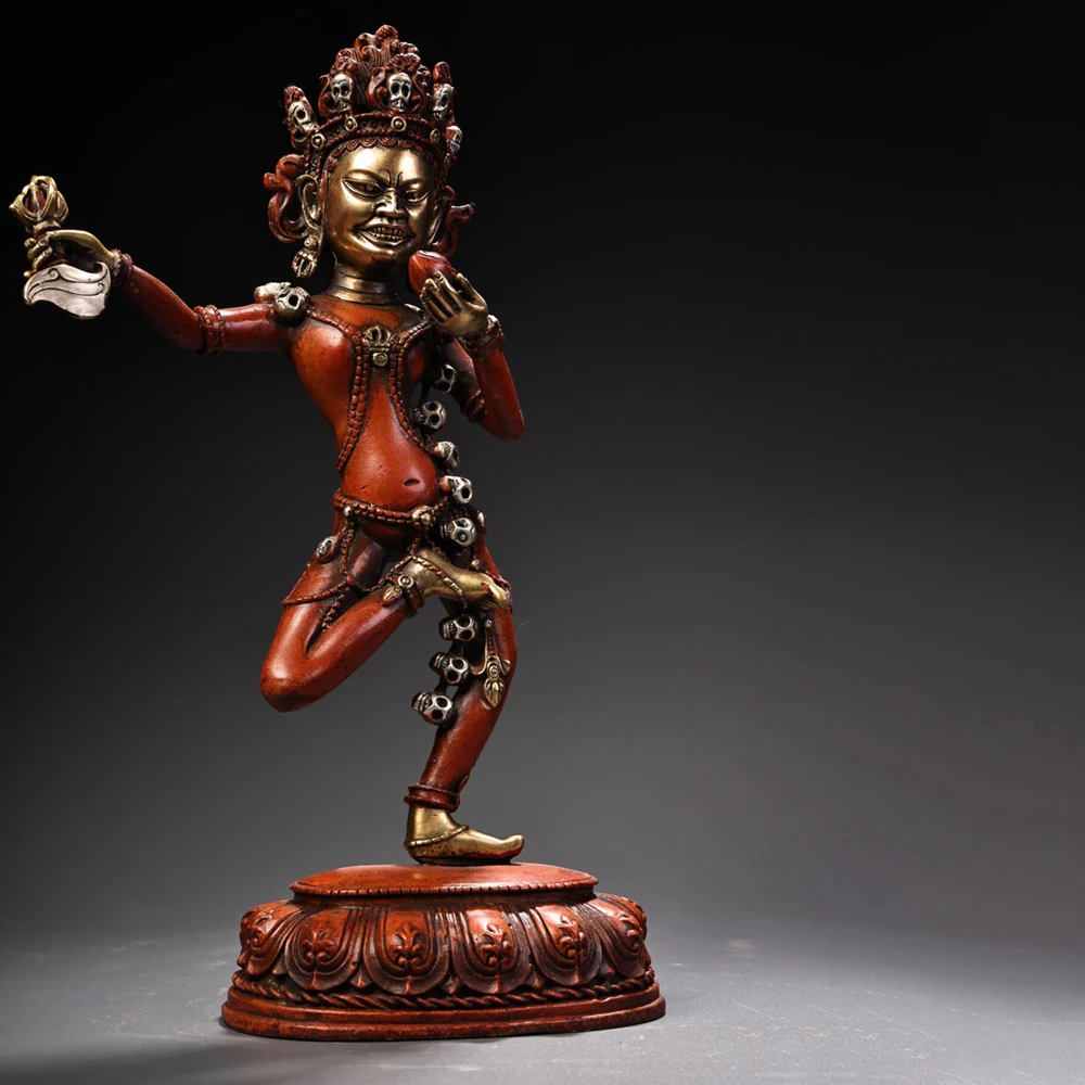 Old Tibetan Copper Gilt Silver Vajravarahi Dakini Buddha Statue Fine Craftsmanship Heavy Patina