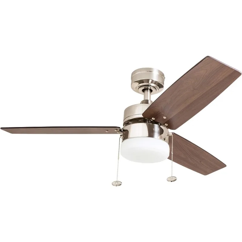 42 Inch Modern Farmhouse LED Ceiling Fan with Light, Pull Chain, Dual Mounting Options, Dual Finish Blades, Reversible Motor