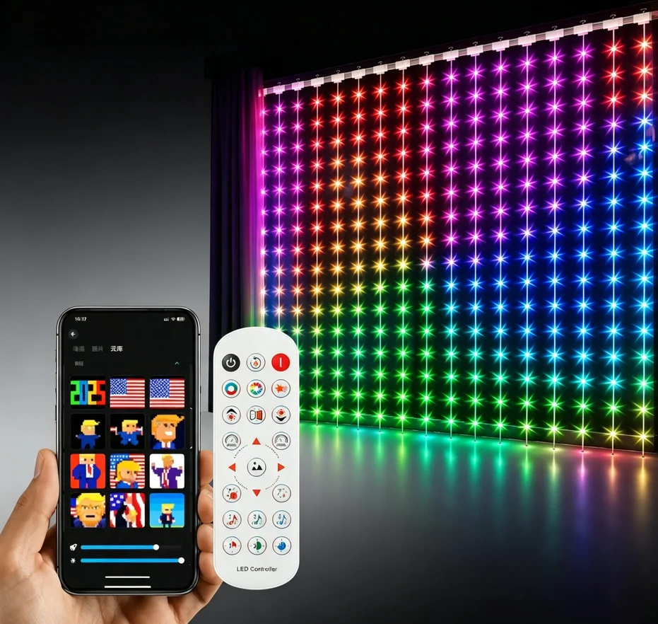 Smart Curtain LED 400LED RGB App Control Music Mode Remote, USB String for Bedroom Party Holiday Indoor Wedding Birthday