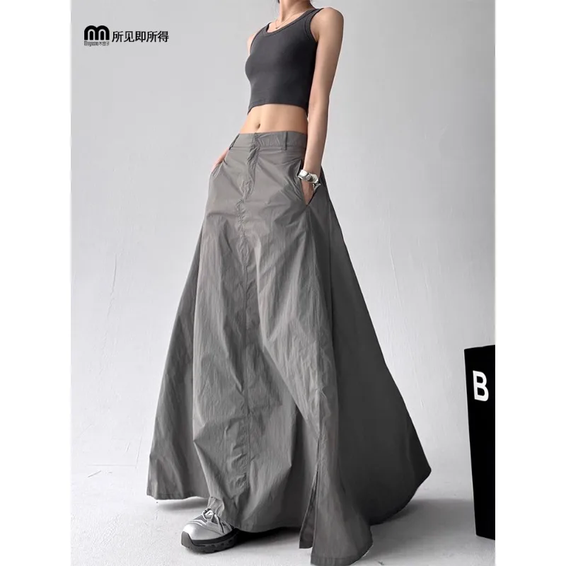 SuperAen 2025 Summer New Solid Skirt for Women Sweet High-waisted High Street A-line Long Skirts