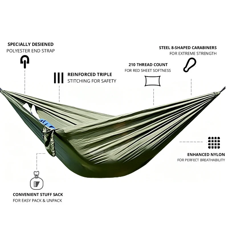 Ultralight Portable Single Person Parachute Nylon Hammock for Outdoor Camping Hiking Backpacking Travel Quick-Dry Outdoor Gear