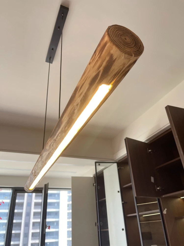 Japanese Retro Wooden Creative LED Pendant Light for Restaurant Bar Counter Dining Table Solid Wood Long Decorative Hanging Lamp