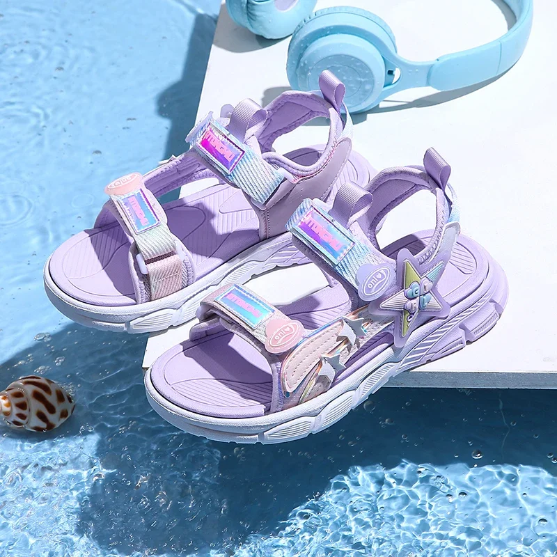 Summer Girls Sandals Fashion Light Soft Flats Toddler Cute Girls Pink Purple Sandals Infant Casual Beach Children Shoes Outdoor