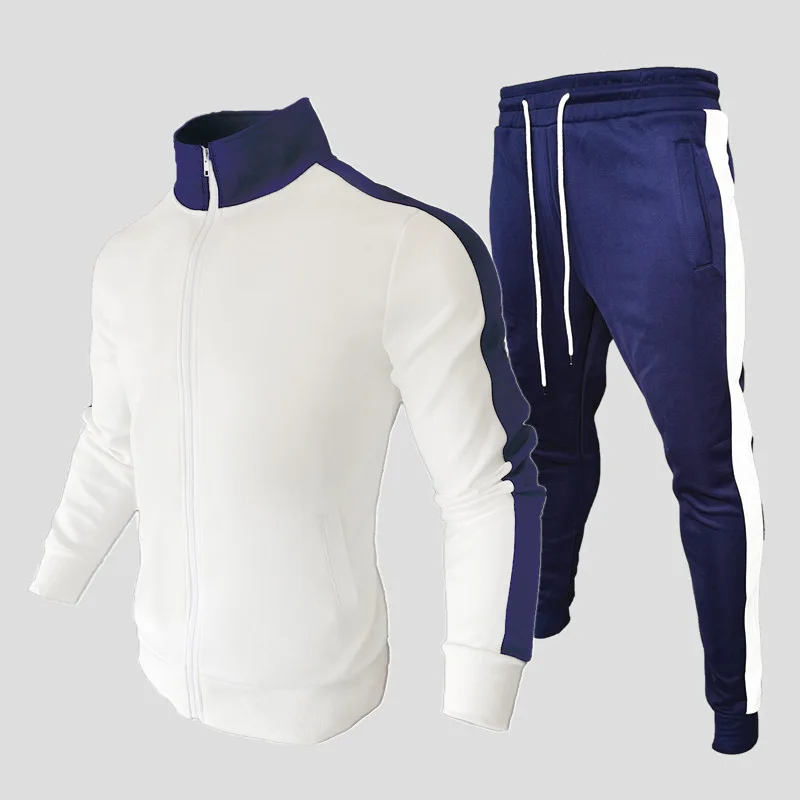 New sports suit side bar running fitness cardigan stand up collar jacket set fashionable long sleeved pants slim fit