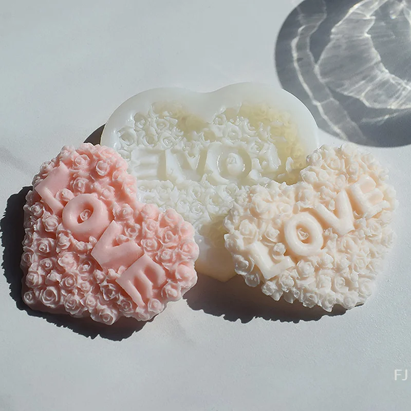 [YU] قالب سيليكون على شكل قلب وردي يمكنك صنعه بنفسك أداة صنع شمعة زهرة الحب قالب ثلج الشوكولاتة ديكور هدايا عيد الحب