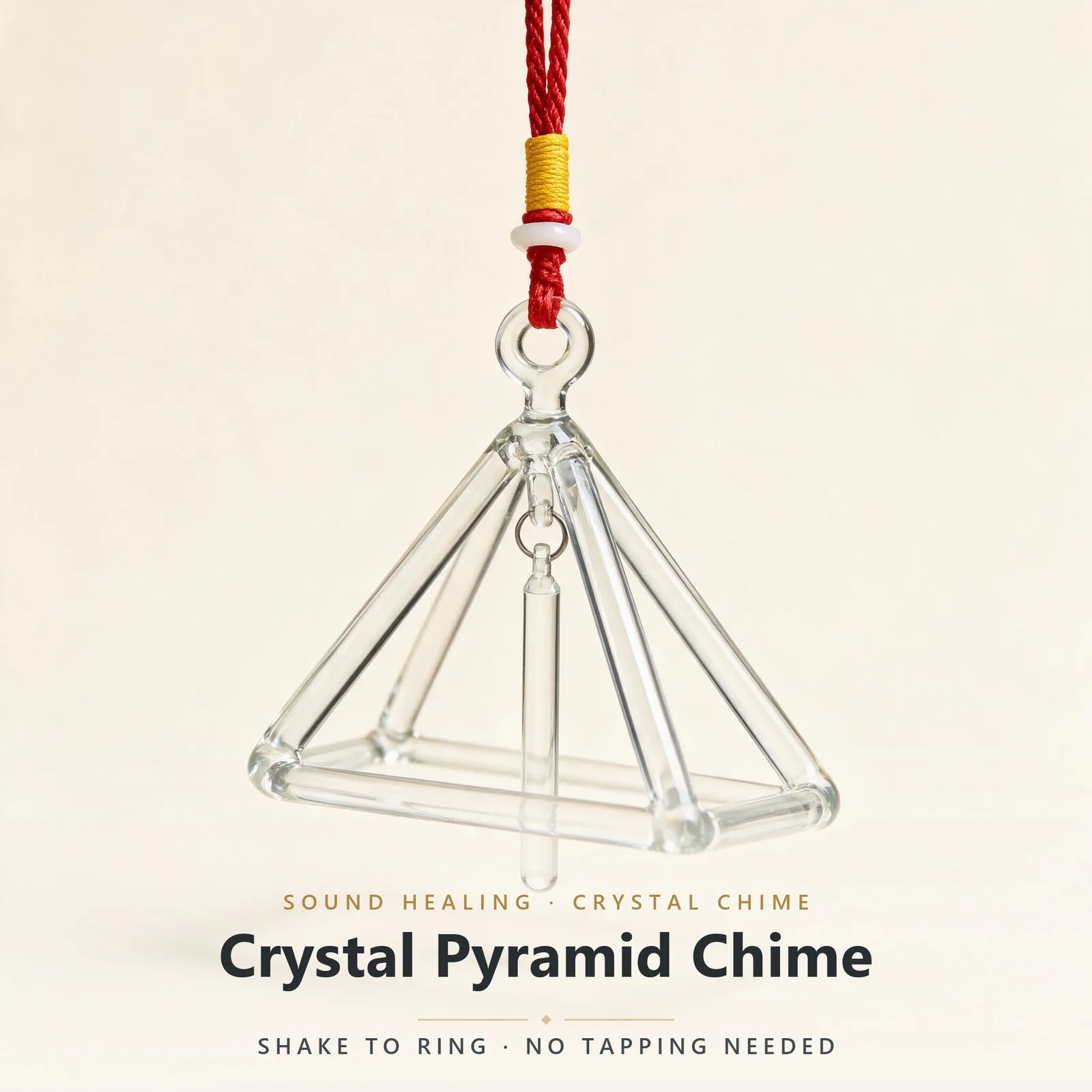 Crystal Pyramid Shake to Chime, No-Mallet Sound Healing, Car Rearview Mirror Hanging Ornament & Door Wind Chime Decor