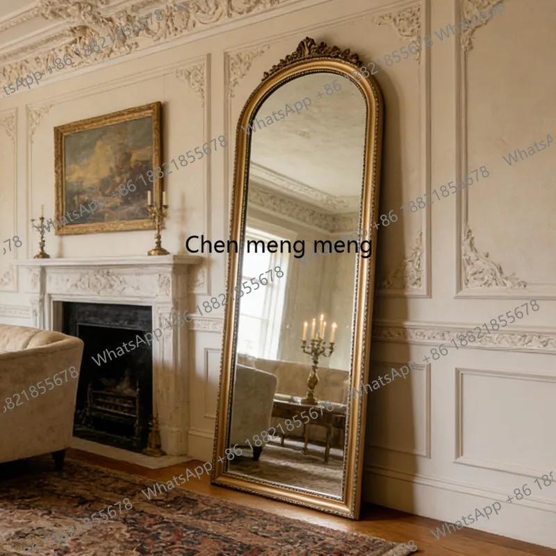 

American retro carved floor mirror, floor-to-wall full-body mirror, home fitting mirror