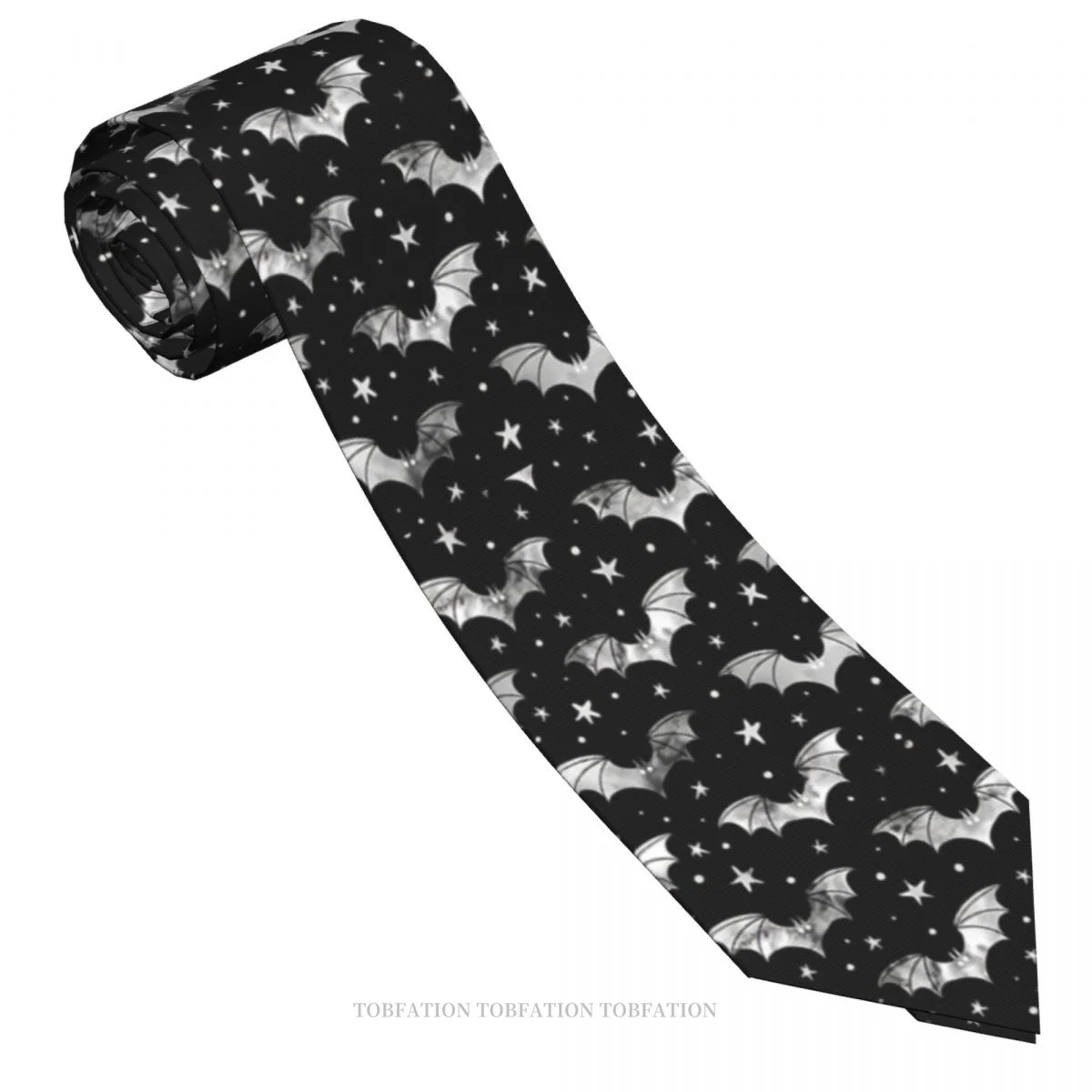 Watercolor Bats Grey On Black Bats Classic Men's Printed Polyester 8cm Width Necktie Cosplay Party Accessory