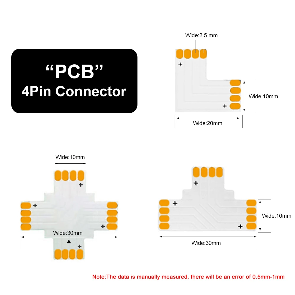 

10PCS LED Strip Connector L T X Shape 4PIN 5PIN Corner Connect For 10mm WS2811 WS2812 5050 RGB Light Tape Free Soldering