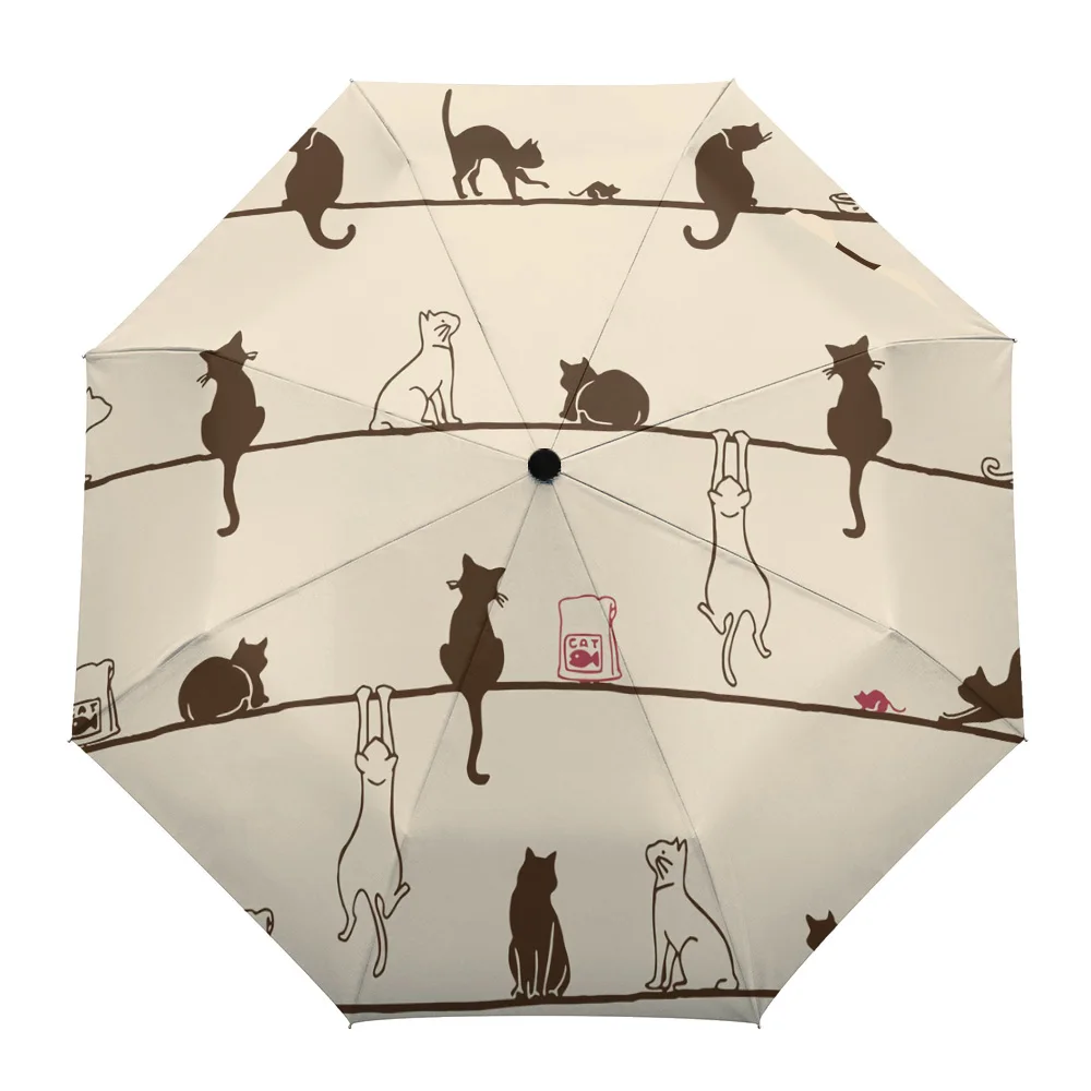 Cat Cat Food Mouse Cute Fully-automatic Rain Umbrella Outdoor Foldable Sun Umbrella for Kids Women Males Eight Strands Umbrella