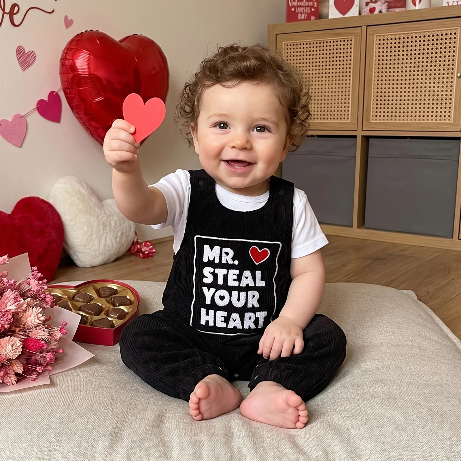 Valentines Day Baby Boy Overalls Cute Embroidery Letters Casual Pants